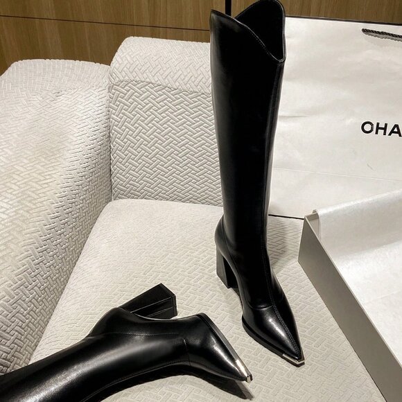 Black Elegant Women's High Quality Mid-Heel Over-The-Knee High Heels - Picture 3 of 6